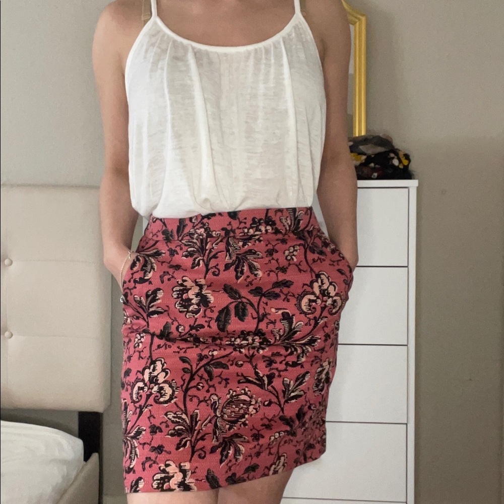 Pink floral pencil skirt